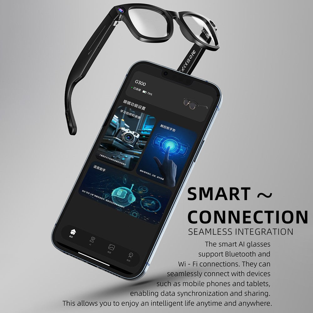 Lunettes intelligentes G300 à commande tactile avec traduction par IA, caméra 8 MP, stabilisation d'image et enregistreur vidéo